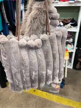 Plush Faux Fur Shoulder Bag - Taupe